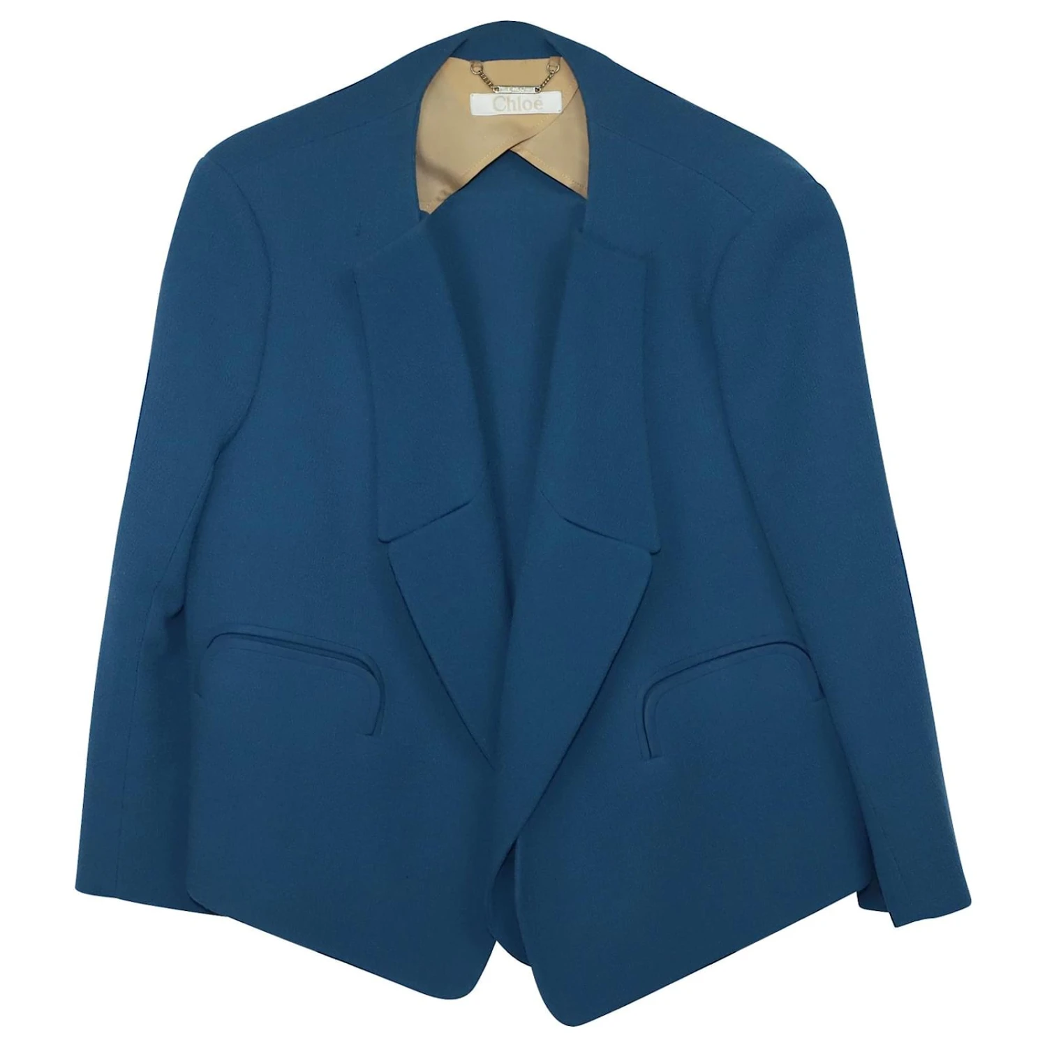 Blazer Court Chloé En Crêpe De Laine Bleu 6 Blazer Court Chloé En Crêpe De Laine Bleu – Image 4