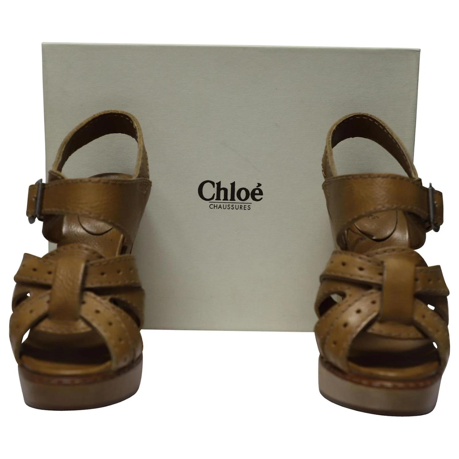 Sandales à Lanières Chloé Avec Talons En Bois En Cuir Fauve Marron Beige 9 Sandales à Lanières Chloé Avec Talons En Bois En Cuir Fauve Marron Beige – Image 7