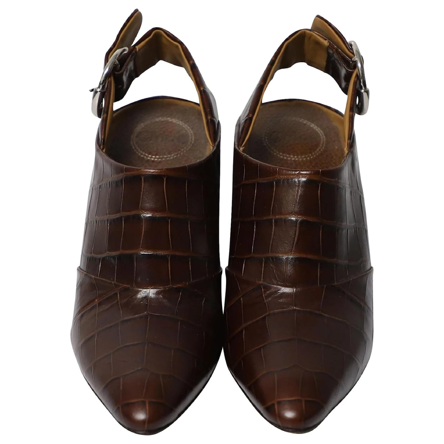 Chloé Chloe Wave Slingback Croc Effect Mule En Cuir De Veau Marron Cuir 4 Chloé Chloe Wave Slingback Croc Effect Mule En Cuir De Veau Marron Cuir – Image 2