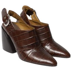 Chloé Chloe Wave Slingback Croc Effect Mule En Cuir De Veau Marron Cuir 12 Chloé Chloe Wave Slingback Croc Effect Mule En Cuir De Veau Marron Cuir -Chloé 516860 3