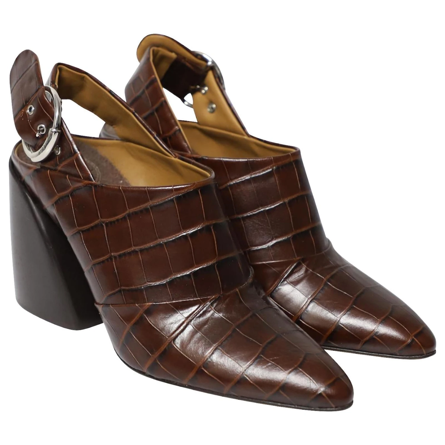 Chloé Chloe Wave Slingback Croc Effect Mule En Cuir De Veau Marron Cuir 5 Chloé Chloe Wave Slingback Croc Effect Mule En Cuir De Veau Marron Cuir – Image 3