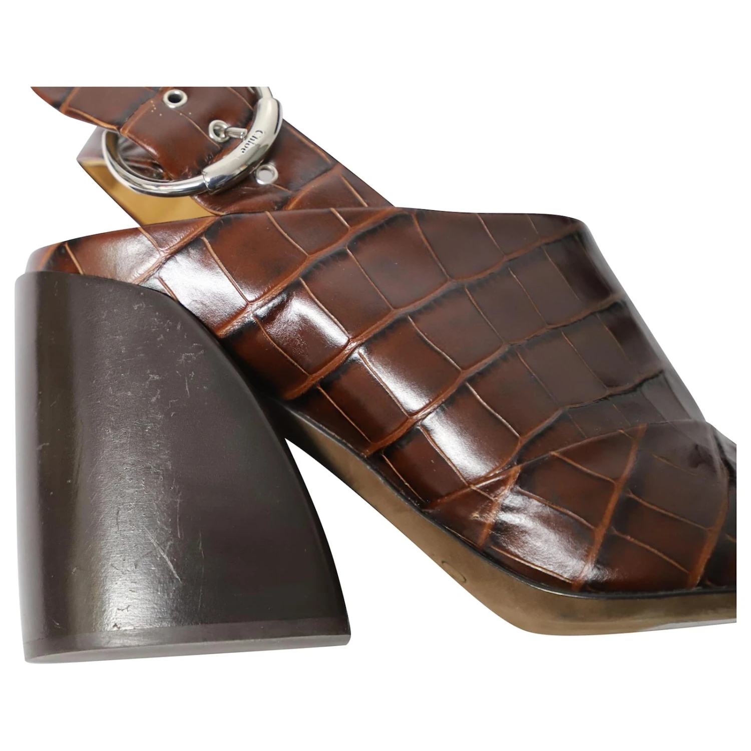 Chloé Chloe Wave Slingback Croc Effect Mule En Cuir De Veau Marron Cuir 10 Chloé Chloe Wave Slingback Croc Effect Mule En Cuir De Veau Marron Cuir – Image 8