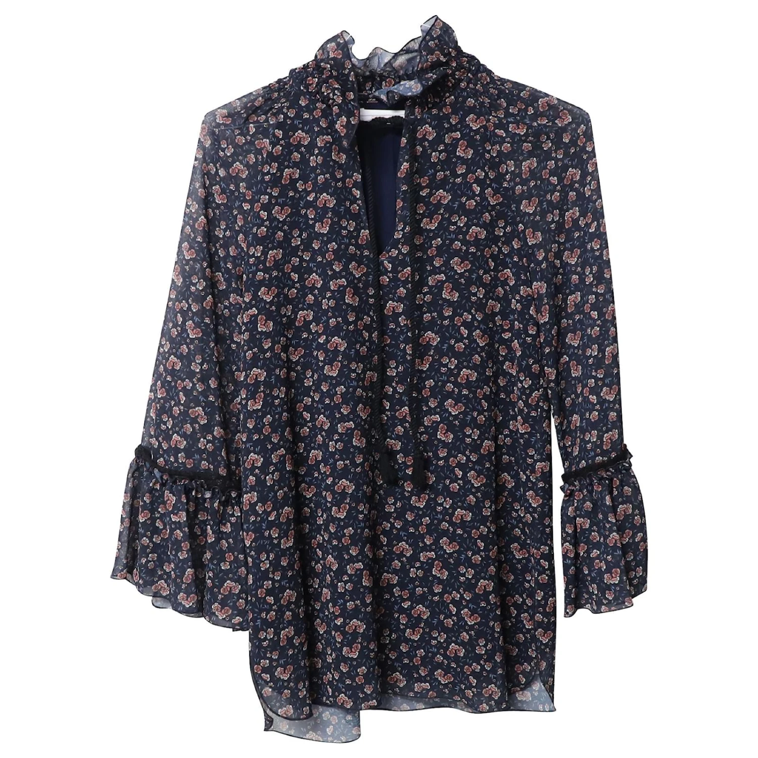 See By Chloé Chemisier En Georgette Fleurie à Volants En Polyester Noir 6 See By Chloé Chemisier En Georgette Fleurie à Volants En Polyester Noir – Image 4