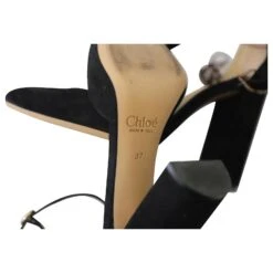 Chloé Chloe Liv D'Orsay Escarpins à Bride Cheville Ornés De Perles En Daim Noir -Chloé 593790 6