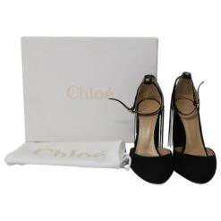 Chloé Chloe Liv D'Orsay Escarpins à Bride Cheville Ornés De Perles En Daim Noir -Chloé 593790 7