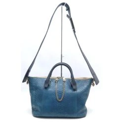Chloé SAC A MAIN CHLOE BAYLEE MEDIUM BANDOULIERE EN CUIR PYTHON BLEU HAND BAG -Chloé 600376 2