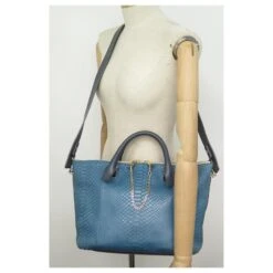 Chloé SAC A MAIN CHLOE BAYLEE MEDIUM BANDOULIERE EN CUIR PYTHON BLEU HAND BAG -Chloé 600376 6