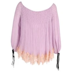 Chloé Chloe Top Plissé Avec Bordure En Dentelle Et épaules Dénudées En Acétate Violet 7 Chloé Chloe Top Plissé Avec Bordure En Dentelle Et épaules Dénudées En Acétate Violet -Chloé 609935 3