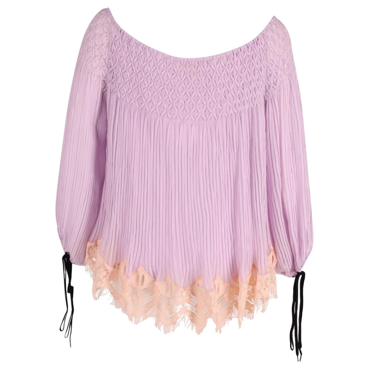 Chloé Chloe Top Plissé Avec Bordure En Dentelle Et épaules Dénudées En Acétate Violet 5 Chloé Chloe Top Plissé Avec Bordure En Dentelle Et épaules Dénudées En Acétate Violet – Image 3