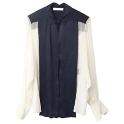 Chloé Chemisier Bicolore Chloe En Soie Bleu Marine/blanc -Chloé 623314 4