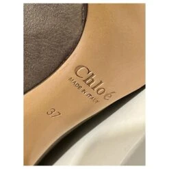 Chloé Chloe - Escarpins En Cuir De Veau Gibbon Avec Laçage à L'arrière Marron Taupe -Chloé 677741 5