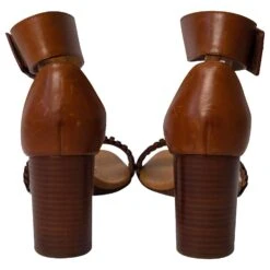 Chloé Chloe Ankle Open Toe Block Sandals En Cuir Marron Tan Beige -Chloé 696851 3