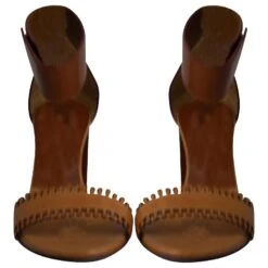 Chloé Chloe Ankle Open Toe Block Sandals En Cuir Marron Tan Beige -Chloé 696851 4