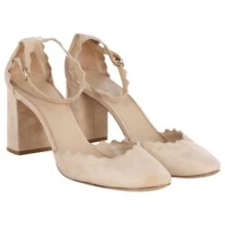 Chloé Chloe Lauren Escarpins D'Orsay à Bords Festonnés En Daim Beige -Chloé 846526 5