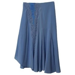 Chloé Jupe Mi-Longue Asymétrique à Bordure En Dentelle Chloe En Soie Bleue 13 Chloé Jupe Mi-Longue Asymétrique à Bordure En Dentelle Chloe En Soie Bleue -Chloé 861719 4