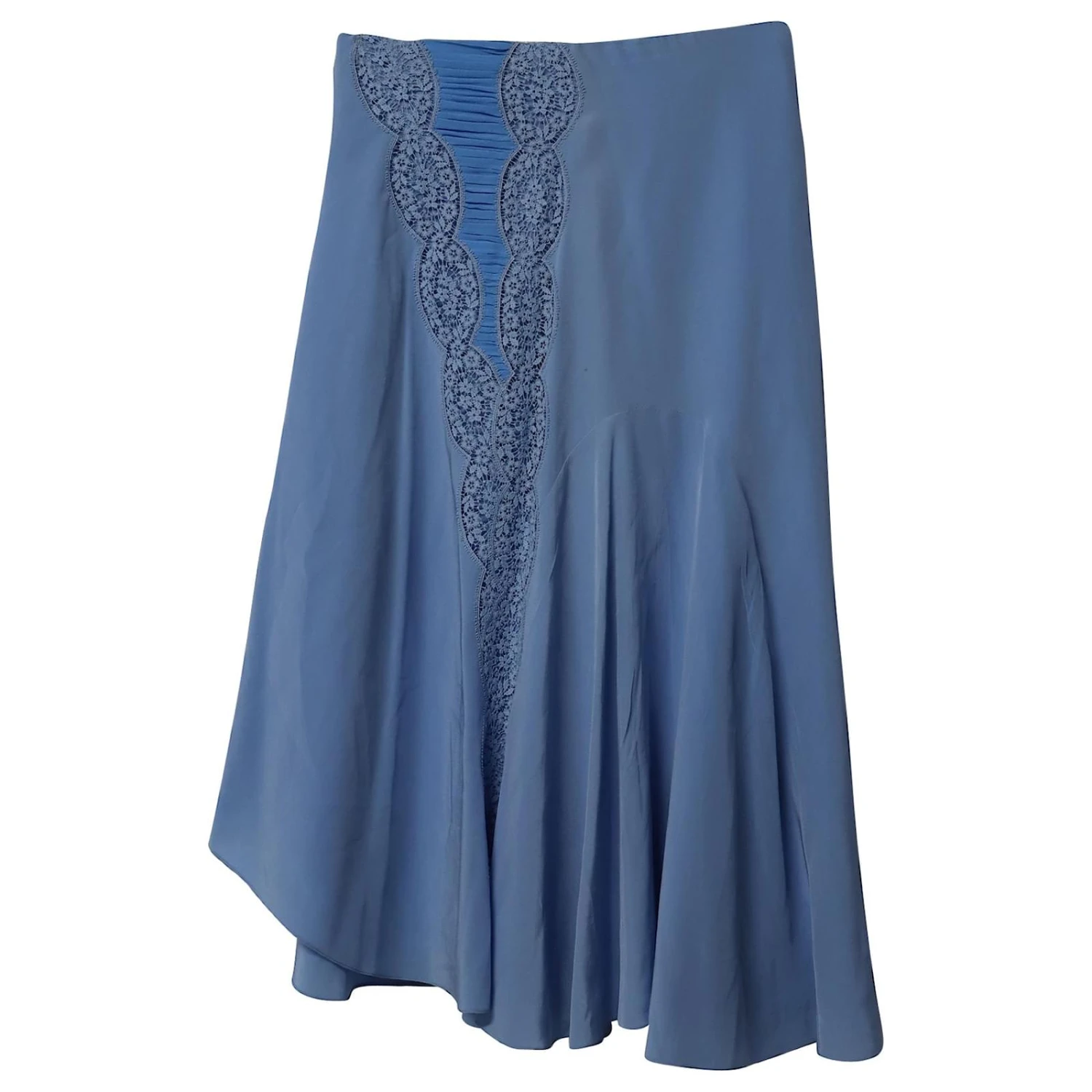 Chloé Jupe Mi-Longue Asymétrique à Bordure En Dentelle Chloe En Soie Bleue 6 Chloé Jupe Mi-Longue Asymétrique à Bordure En Dentelle Chloe En Soie Bleue – Image 4