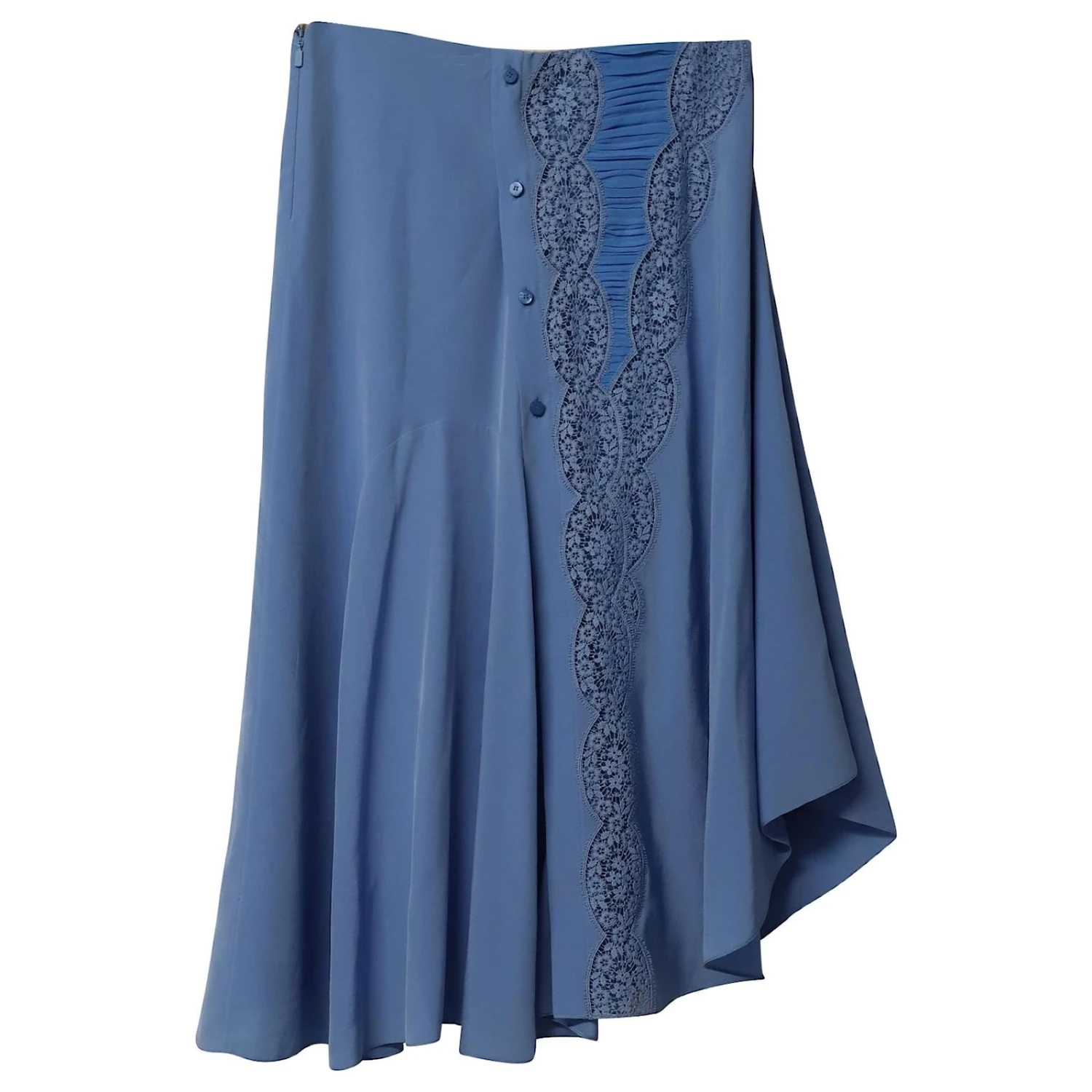 Chloé Jupe Mi-Longue Asymétrique à Bordure En Dentelle Chloe En Soie Bleue 7 Chloé Jupe Mi-Longue Asymétrique à Bordure En Dentelle Chloe En Soie Bleue – Image 5