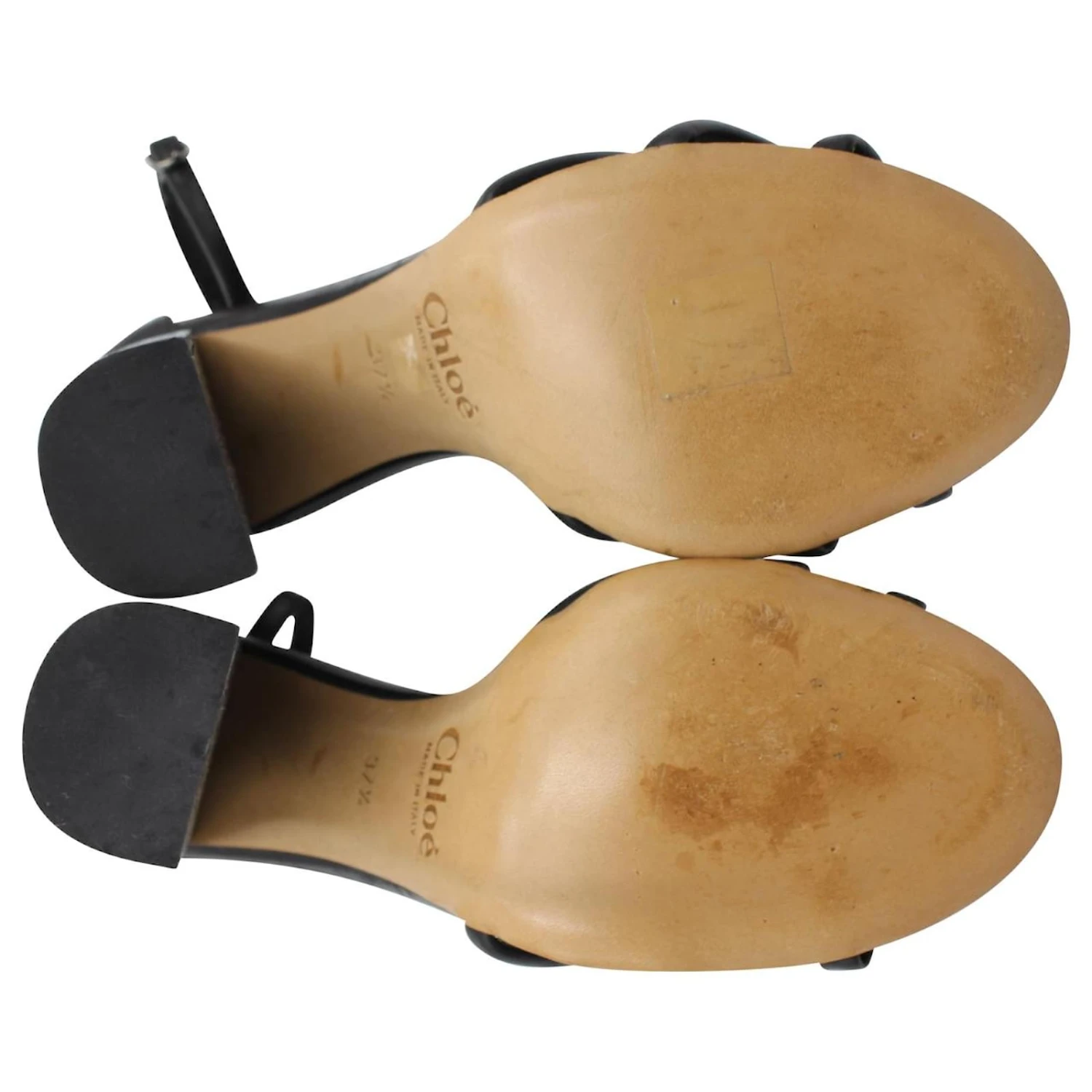 Chloé Sandales Chloe High Block Heel En Cuir Noir 6 Chloé Sandales Chloe High Block Heel En Cuir Noir – Image 4