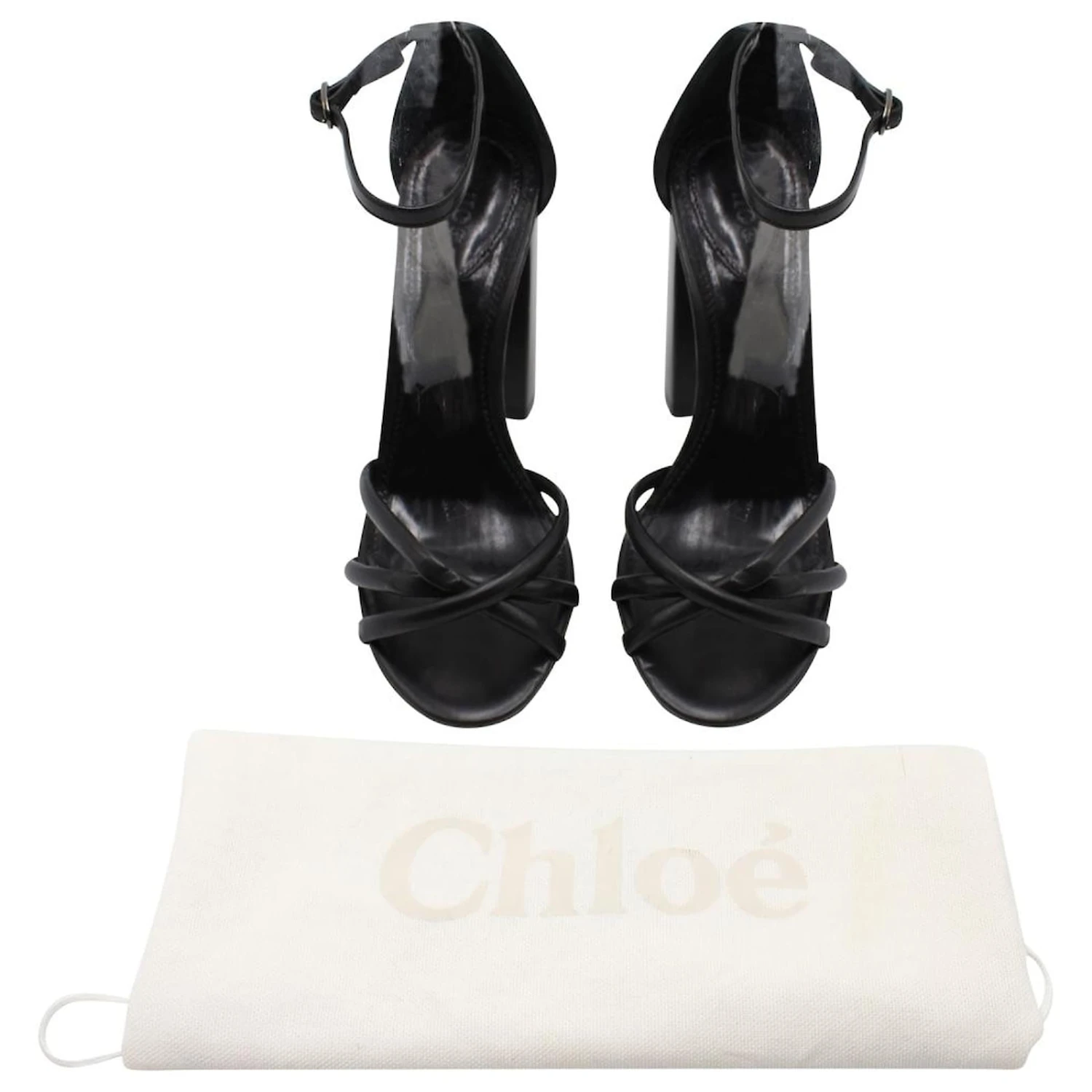 Chloé Sandales Chloe High Block Heel En Cuir Noir 9 Chloé Sandales Chloe High Block Heel En Cuir Noir – Image 7