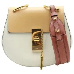 Chloé Chloe Drew Mini Sac à Bandoulière En Cuir Marron Blanc Beige