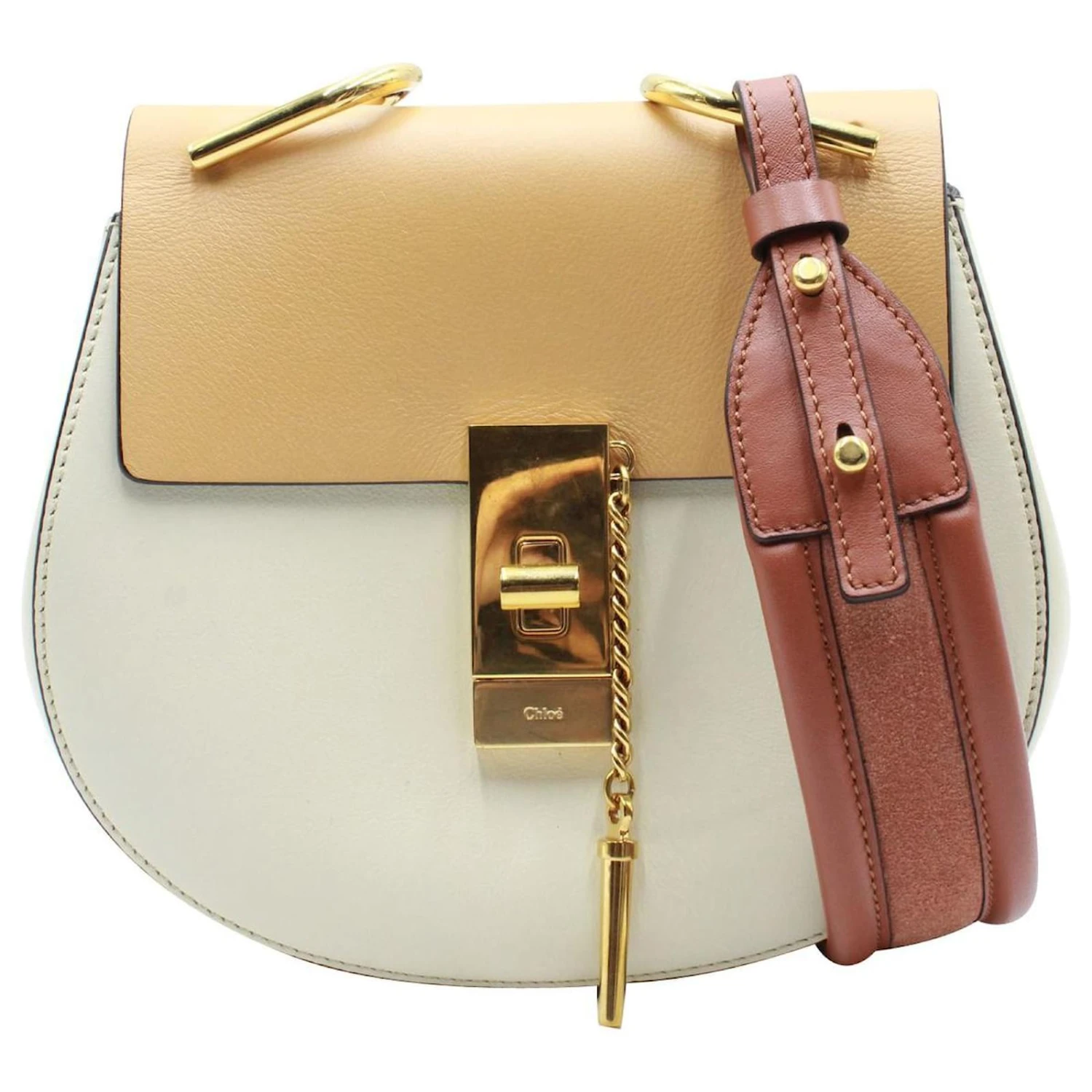 Chloé Chloe Drew Mini Sac à Bandoulière En Cuir Marron Blanc Beige 3 Chloé Chloe Drew Mini Sac à Bandoulière En Cuir Marron Blanc Beige