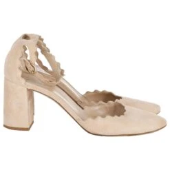 Chloé Chloe Lauren Escarpins D'Orsay à Bords Festonnés En Daim Beige