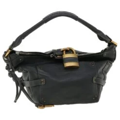 Chloé Chloe Paddington Sac à Main En Cuir Bleu Marine 01-06-53 Auth 36559