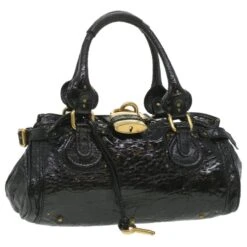 Chloé Chloe Paddington Sac à Main En Cuir Noir 04-08-51-5191 Auth 37274