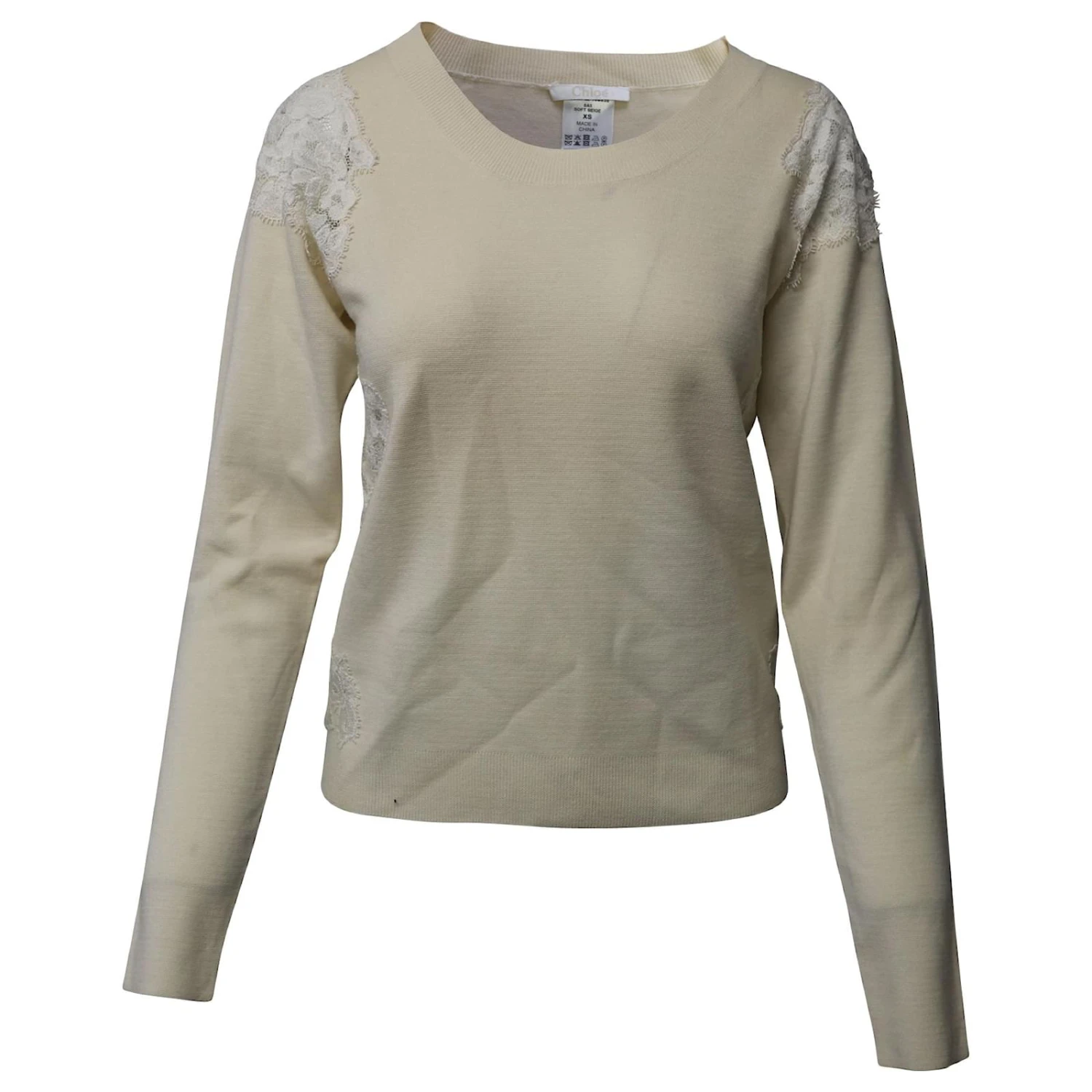 Chloé Chloe Pull Orné De Dentelle En Laine Beige 3 Chloé Chloe Pull Orné De Dentelle En Laine Beige