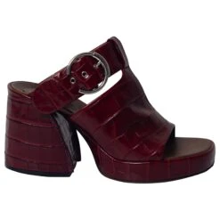 Chloé Mules Plateforme Effet Croco Wave En Cuir Rouge