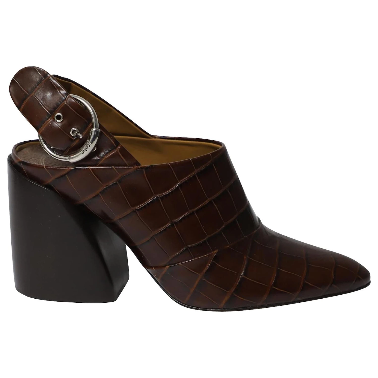 Chloé Chloe Wave Slingback Croc Effect Mule En Cuir De Veau Marron Cuir 3 Chloé Chloe Wave Slingback Croc Effect Mule En Cuir De Veau Marron Cuir