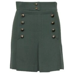 Chloé Jupe En Laine Vert Sarcelle Avec Boutons Argentés