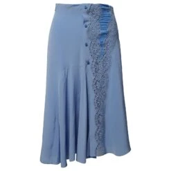 Chloé Jupe Mi-Longue Asymétrique à Bordure En Dentelle Chloe En Soie Bleue