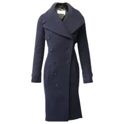 Chloé Manteau Mi-long Doublé Chloe En Laine Bleu Marine
