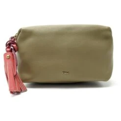 Chloé NEUF TROUSSE A MAIN CHLOE 16CM SAC POCHETTE EN CUIR GRAINE TAUPE HAND BAG PURSE