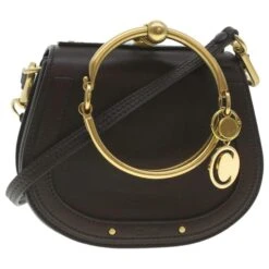 Chloé Petit Sac à Bandoulière Caoutchouté Chloe Cuir Nile 2façon Brown Auth 37268A Marron