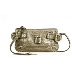 Chloé CHLOE Paddington Silver Pebbled Leather Iconic Clutch Bag Sac à Main W. Porte Poignée Argenté
