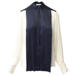 Chloé Chemisier Bicolore Chloe En Soie Bleu Marine/blanc