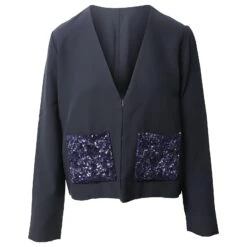 Chloé Blazer à Poches à Paillettes En Soie Noire