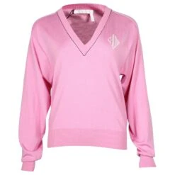 Chloé Chloe Diamond Logo V-Neck Sweater En Coton Rose Dahlia