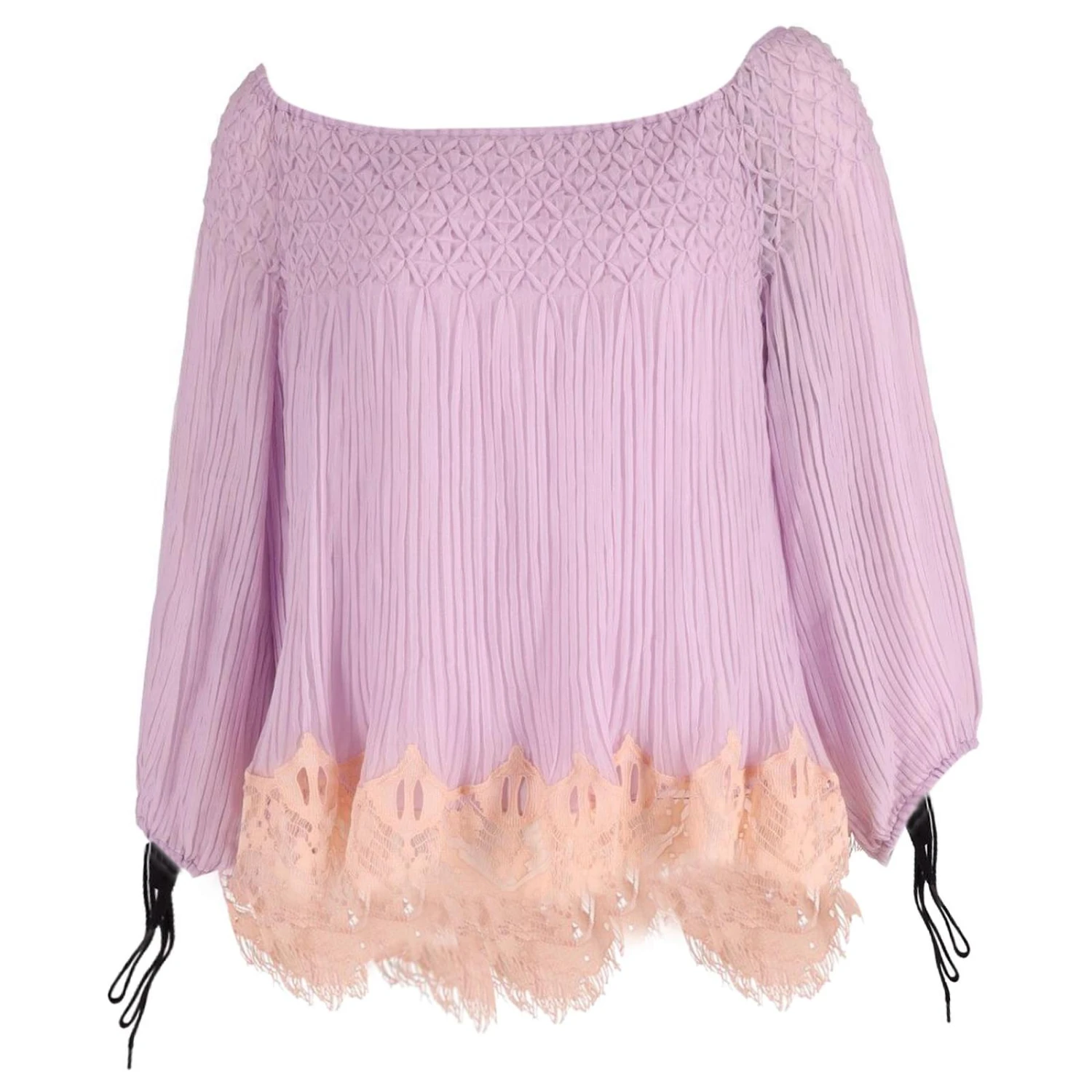 Chloé Chloe Top Plissé Avec Bordure En Dentelle Et épaules Dénudées En Acétate Violet 3 Chloé Chloe Top Plissé Avec Bordure En Dentelle Et épaules Dénudées En Acétate Violet