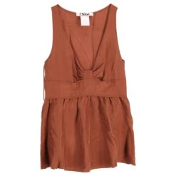 Chloé Chloe Top Sans Manches à Col En V En Soie Marron
