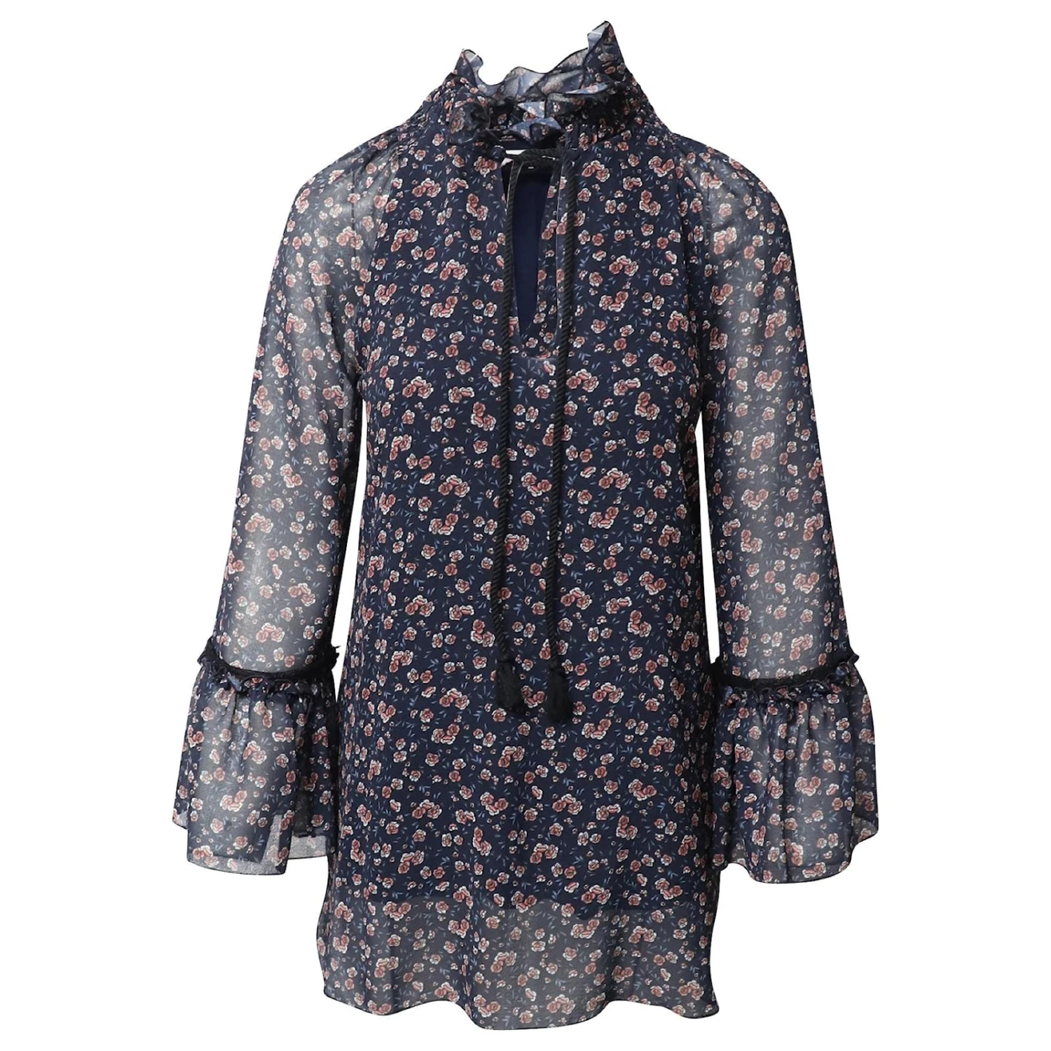 See By Chloé Chemisier En Georgette Fleurie à Volants En Polyester Noir 3 See By Chloé Chemisier En Georgette Fleurie à Volants En Polyester Noir