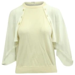 Top Chloé Effet Cape En Laine Ecru Blanc Écru