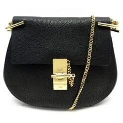 Chloé SAC A MAIN CHLOE DREW SMALL BANDOULIERE EN CUIR GRAINE NOIR PURSE HAND BAG