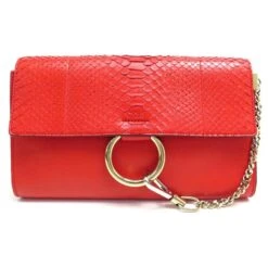 Chloé SAC A MAIN CHLOE POCHETTE FAYE EN CUIR ET PYTHON ROUGE HAND BAG CLUTCH