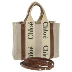 Chloé Sac à Main Chloe Woody En Toile 2façon Gris Marron Auth 37269