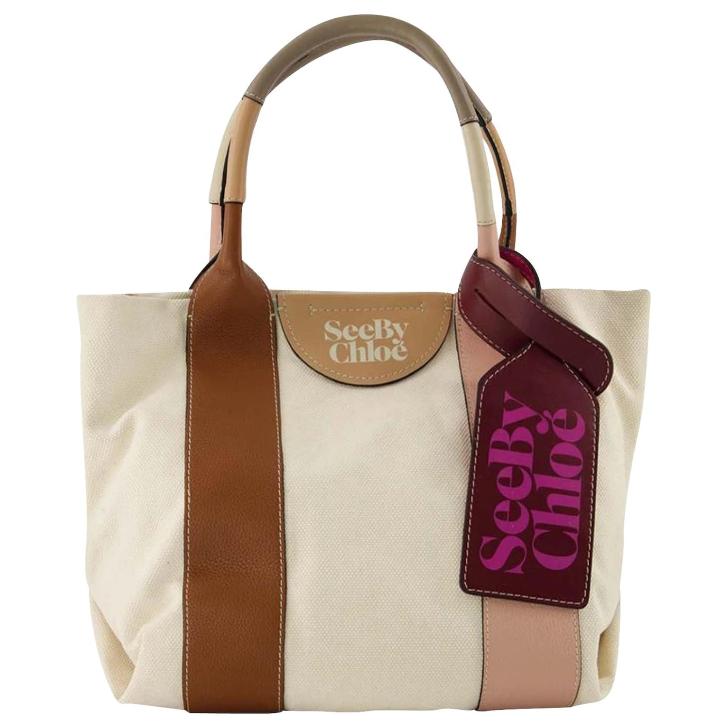 See By Chloé Petit Tote Bag Leatizia - See By Chloe - Caramel - Coton/Cuir Marron 3 See By Chloé Petit Tote Bag Leatizia - See By Chloe - Caramel - Coton/Cuir Marron