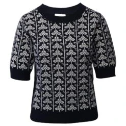 Chloé See By Chloe Pattern Intarsia Pull à Manches Courtes En Laine Bleu Marine